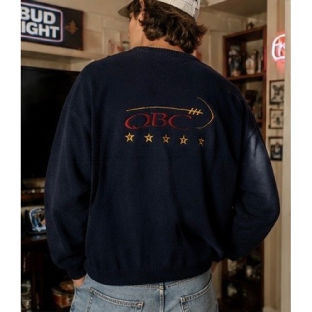 Vintage NFL QBC Quarterback Club Sweater Medium Navy Embroidered 90s Dadcore